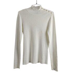 White House Black Market New Knit Mockneck Ribbed Ivory Sweater